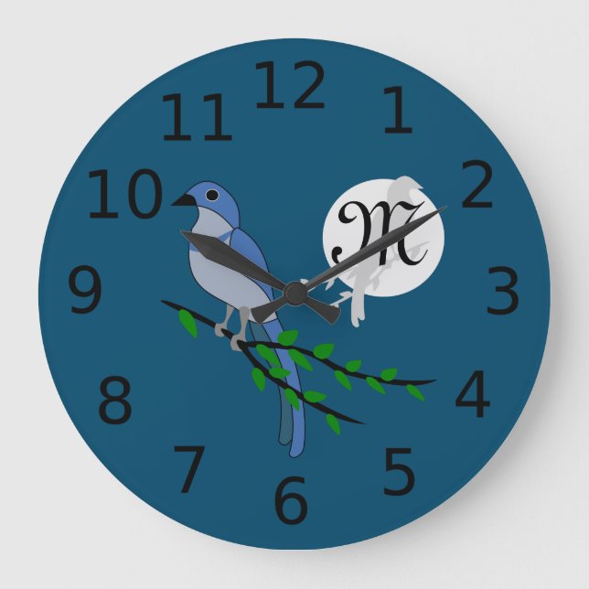 Florida Scrub Jay Monogram Crest Große Wanduhr (Vorderseite)