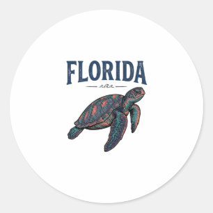 Florida-Seeschildkröte Vintage-Stich Grafik_1 Runder Aufkleber