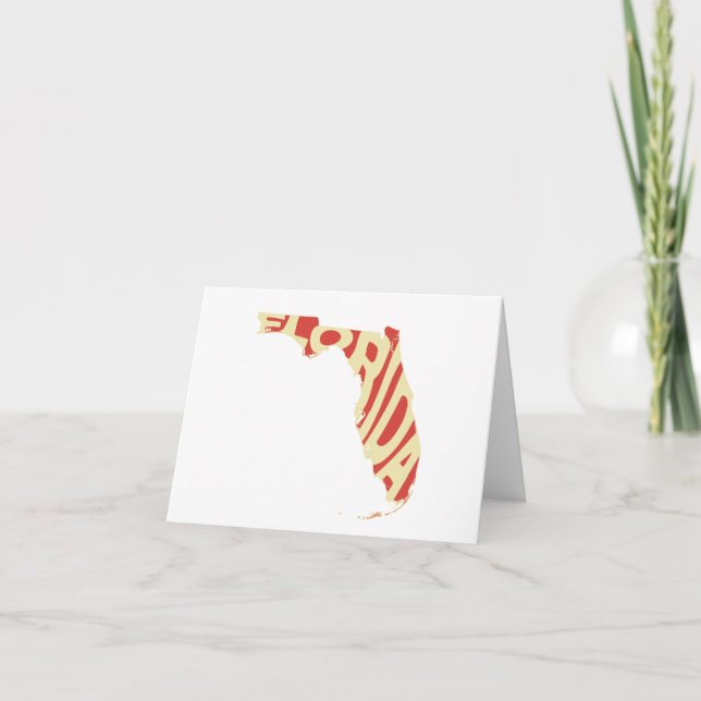 Florida Shaped Staat Name Word Art Yellow and Red Karte (Vorderseite)