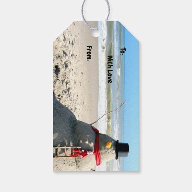 Florida Snowman mit Elf - Strand - Weihnachten Geschenkanhänger (Rückseite)