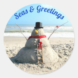 Florida Snowman w/Elf - Sandskulptur - Strand  Runder Aufkleber