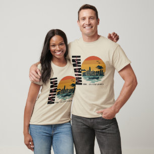 Florida-Sonnenuntergang-Skyline Retro Miami Beach T-Shirt