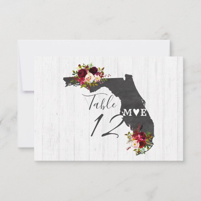 Florida Staat Hochzeit in Urlaubsort Tischnummern (Vorderseite)