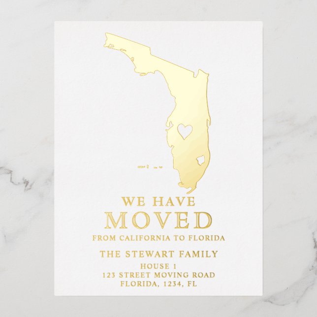 Florida Staat Karte Herz Zuhause bewegen Gold (Vorderseite)