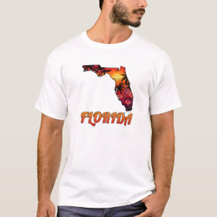 Florida Staat Kontur Palmen Bäume Tattoo Stil T-Shirt