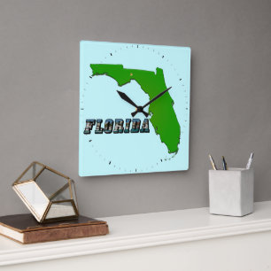 Florida Staat Map and Text Quadratische Wanduhr