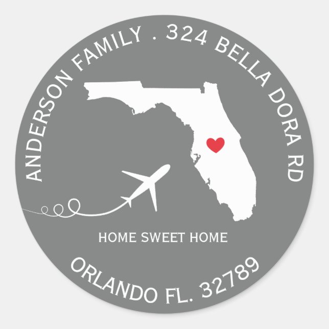 FLORIDA Staat | Neue Zuhause-Adressenaufkleber Runder Aufkleber (Vorderseite)