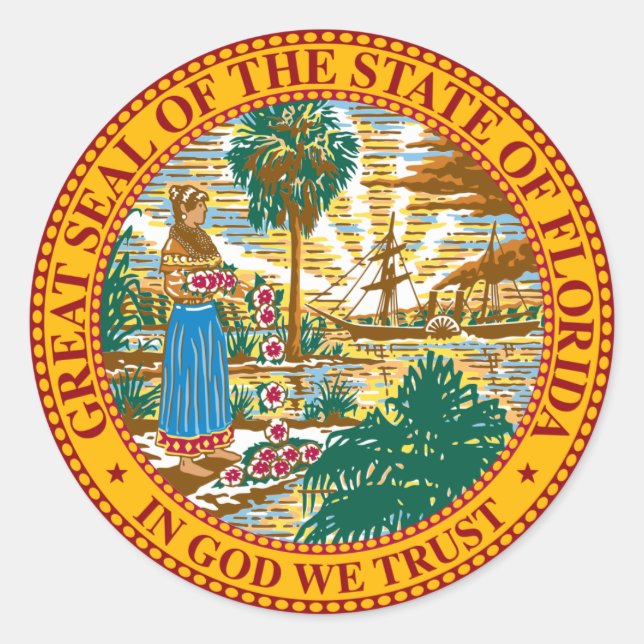 FLORIDA STAAT SIEGEL RUNDER AUFKLEBER (Vorderseite)