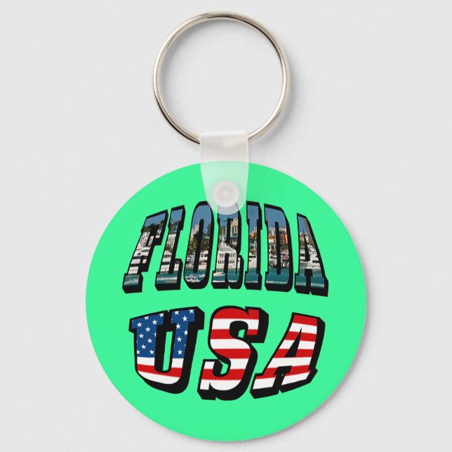 Florida-Staat und USA-Flaggentext Schlüsselanhänger (Vorderseite)