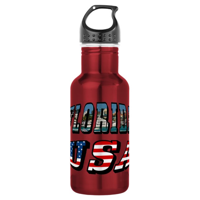 Florida-Staat und USA-Flaggentext Trinkflasche (Vorderseite)
