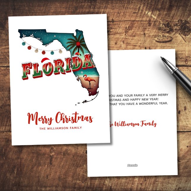 Florida Staat Weihnachtskarte Feiertagskarte (Personalize with your own text and family name via template.  Matching items available)