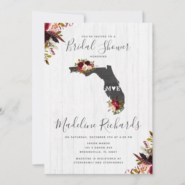 Florida Staat Zielort Brautdusche Einladung (Vorderseite)