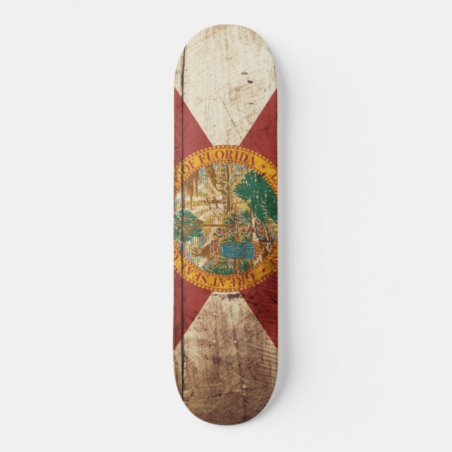 Florida-Staats-Flagge auf altem hölzernem Korn Skateboard (Vorderseite)