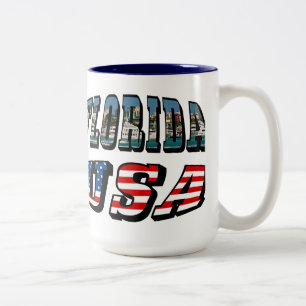 Florida State and USA Flag Text Zweifarbige Tasse