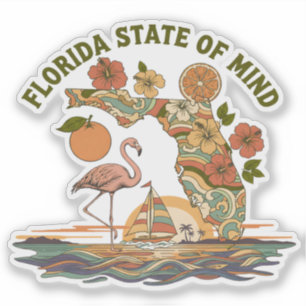 Florida State of Mind Retro Flamingo Segelboot Ges Aufkleber