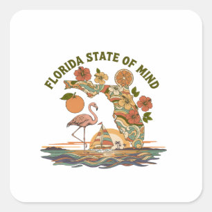 Florida State of Mind Retro Flamingo Segelboot Ges Quadratischer Aufkleber