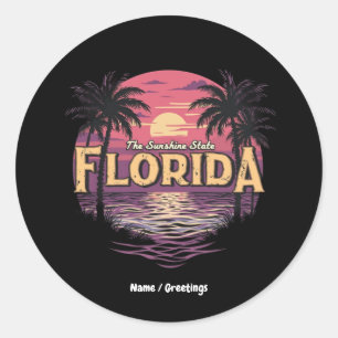 Florida-Strand bei Sonnenuntergang mit Blick auf d Runder Aufkleber