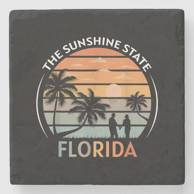 Florida Summer Beach Vintag Sunset Steinuntersetzer (Vorderseite)