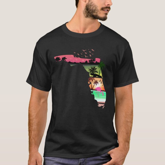 Florida Summer Palm Trees 80s Beach Sunset T-Shirt (Vorderseite)