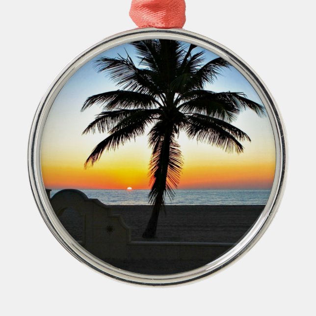 Florida Sunrise mit Palmenbaum Ornament Aus Metall (Vorne)