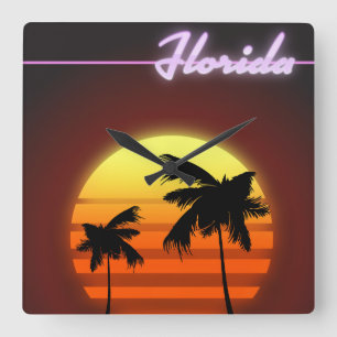Florida Sunset 1984 Poster Quadratische Wanduhr