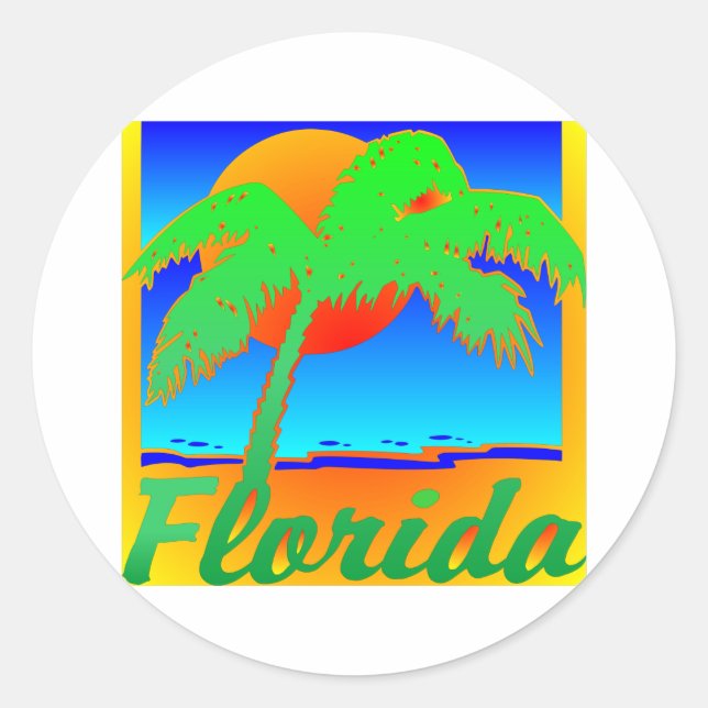 Florida Sunset Palm Tree Runder Aufkleber (Vorderseite)