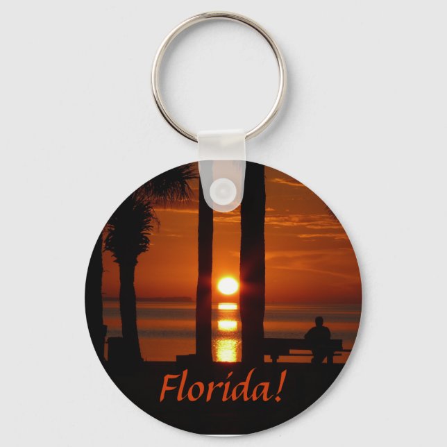 Florida! Sunset Thru 2 Palmen Bäume Schlüsselanhänger (Vorderseite)