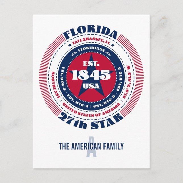 Florida, Tallahassee, FL, Patriotic, Monogramm Postkarte (Vorderseite)