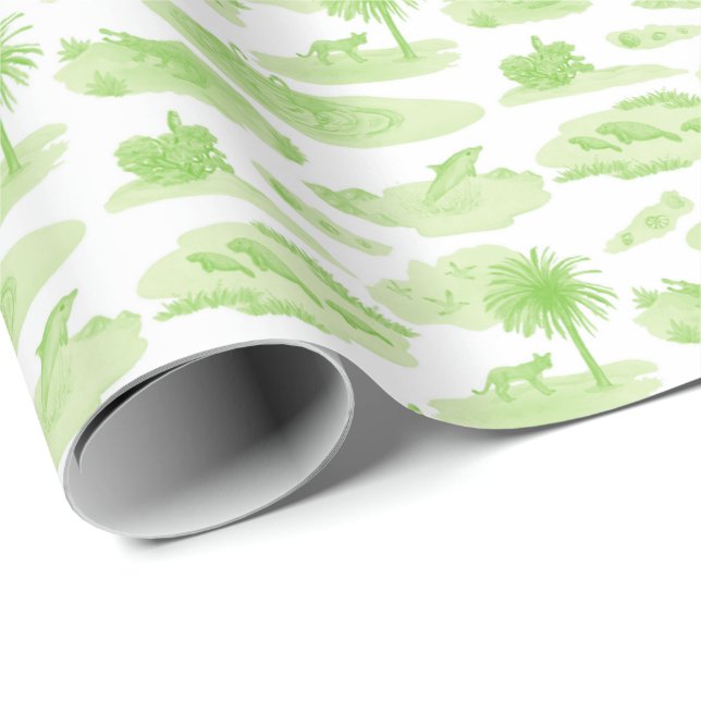 Florida Toile (Limegrün) Geschenkpapier (Rolleneckpunkt)