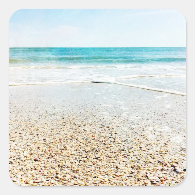 Florida Tropical Beach Sand Ocean Waves Muscheln Quadratischer Aufkleber (Vorderseite)