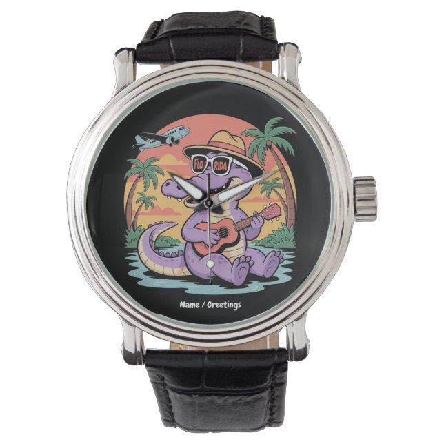 Florida Urlaub Niedlich Cooler Sommer Alligator Fu Armbanduhr (Vorderseite)