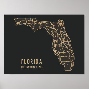 Florida US Staat Road Map - Sunshine Staat Map Poster
