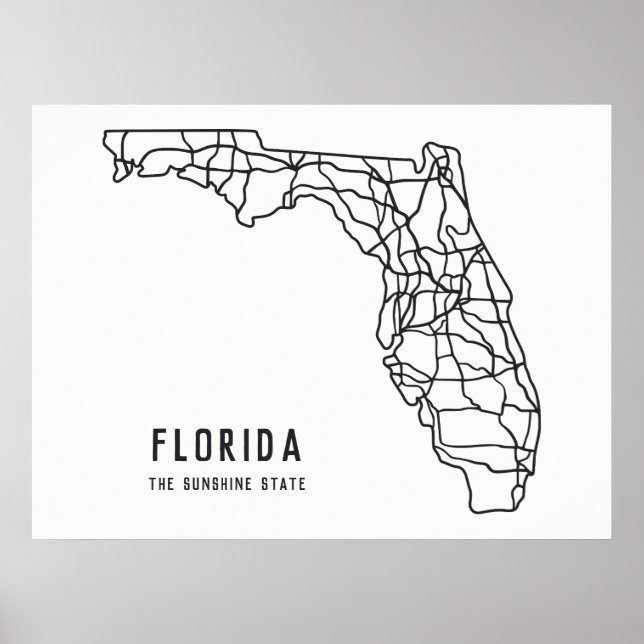 Florida US Staat Road Map - Sunshine Staat Map Poster (Vorne)