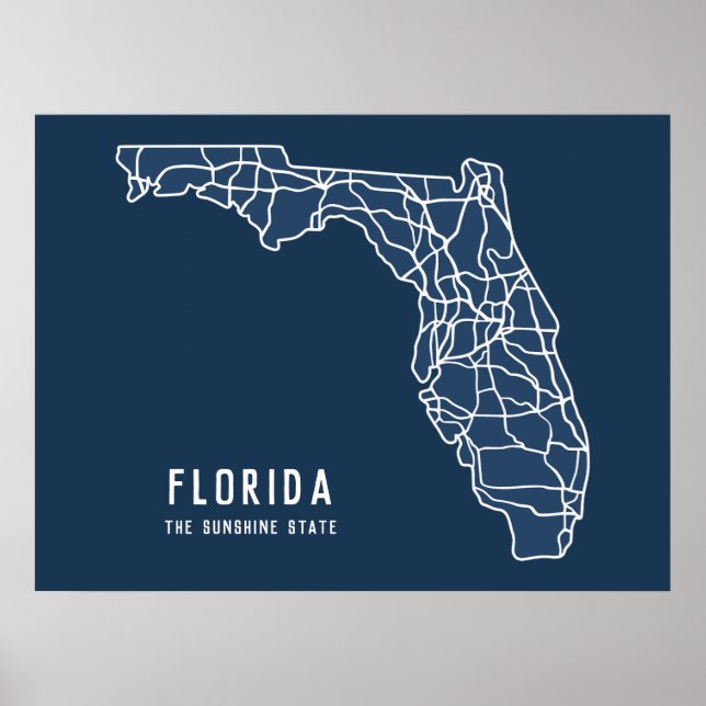 Florida US Staat Road Map - Sunshine Staat Map Poster (Vorne)