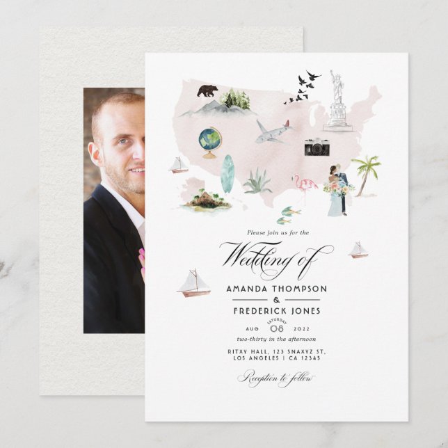 Florida USA Hochzeit in Urlaubsort Foto Einladung (Vorne/Hinten)