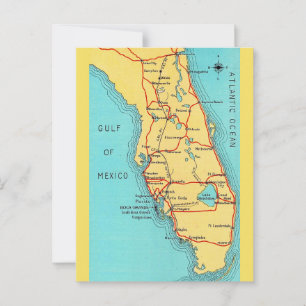 Florida Vintage Farbige Landkarte Postkarte