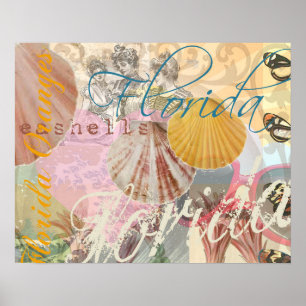 Florida Vintage Reise Strand Muschel Kunst Poster