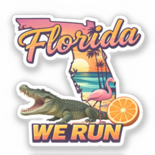 Florida We Run Sonnenuntergang Alligator Flamingo Aufkleber