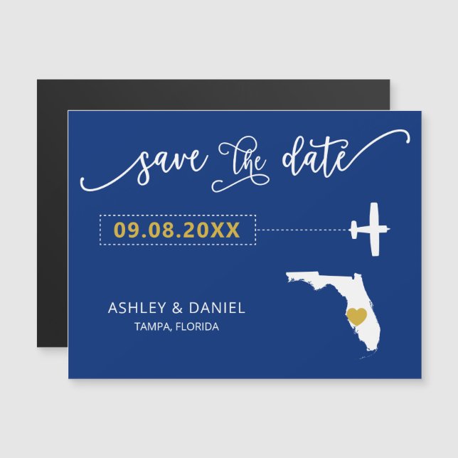 Florida Wedding Save the Date Card, Map Magneteinladung (Vorne/Hinten)