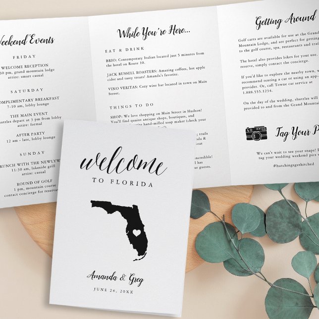 Florida Wedding Welcome Letter & Itinerary Dreifach-gefaltete Programmkarte (Von Creator hochgeladen)