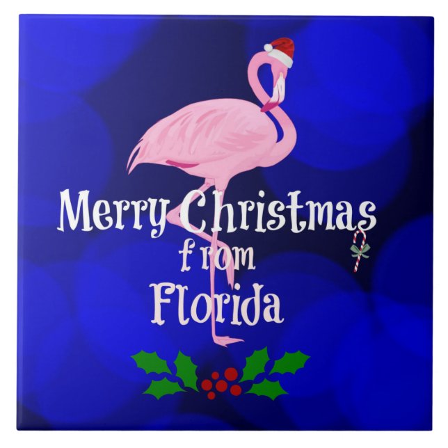 Florida Weihnachtsgrüße von Santa Flamingo Fliese (Vorderseite)