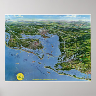 Florida Westküste Panoramaaussicht Vintage Karte Poster