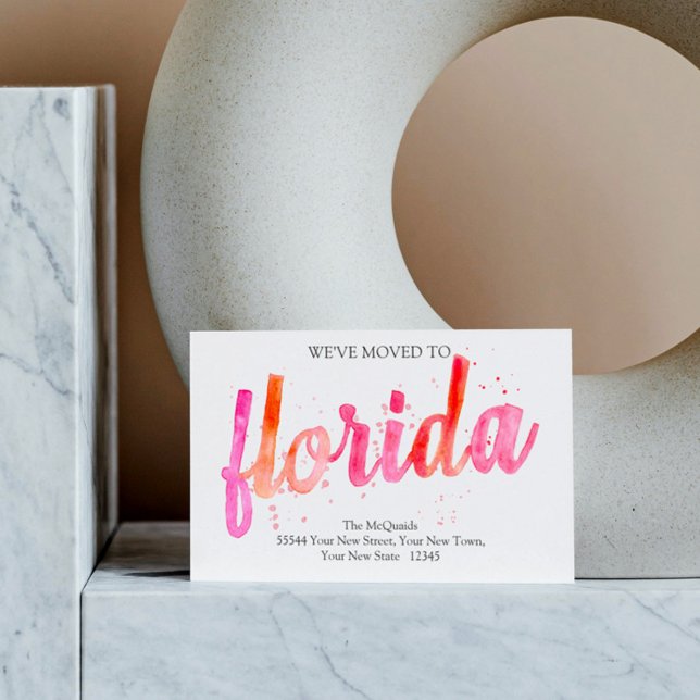 Florida wir bewegten Hot Pinks Wasserfarbenbewegun Ankündigungspostkarte (The rich pinks and oranges of this hand painted watercolor art sums up sunny Florida perfectly!)