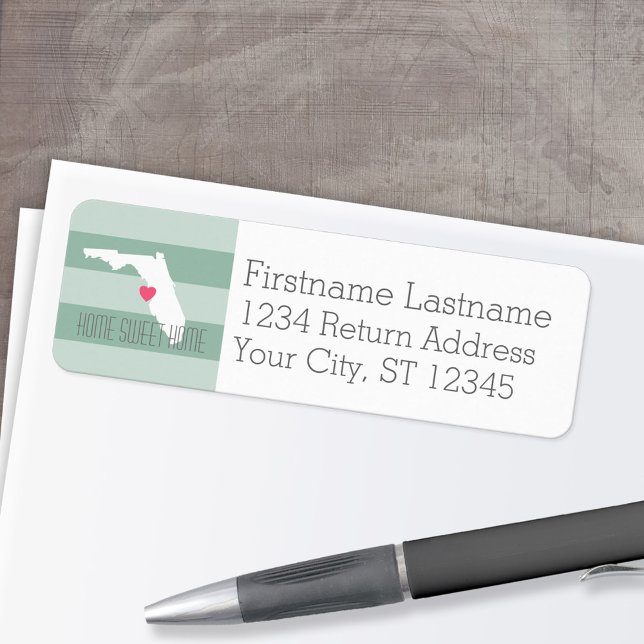Florida Zuhause Staat Liebe mit benutzerdefinierte (Personalized Mailing Label with Return Address and State Map - Low Minimum)