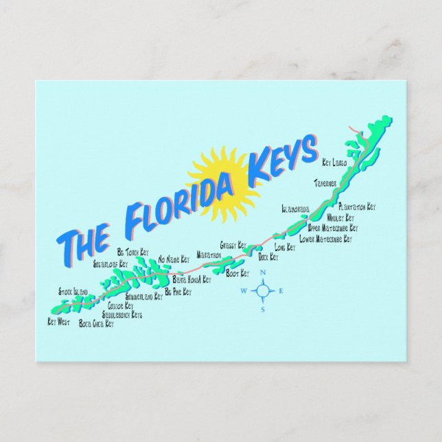 Floride Keys Carte rétro illustration (Devant)