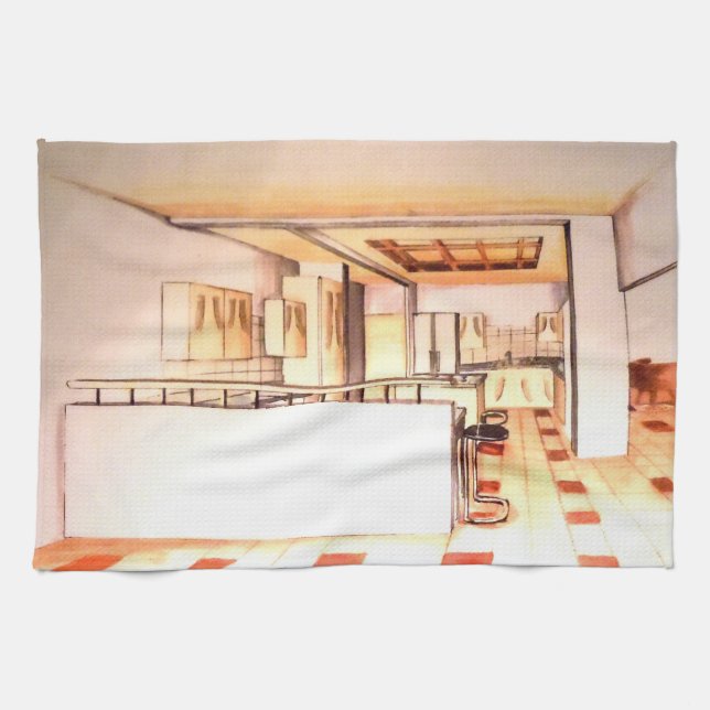 Floridian Modern Kitchen Rendering Perspektive on  Geschirrtuch (Horizontal)
