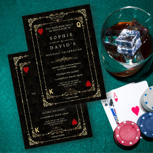 Florierend Gold Art Deco Casino Vegas Poker Hochze Einladung