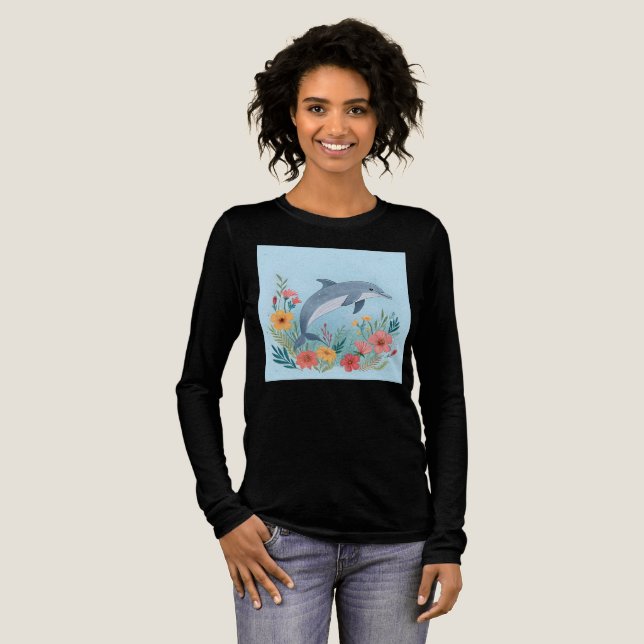 Floriger Delfin Tri-Blend Shirt (Volle Vorderseite)