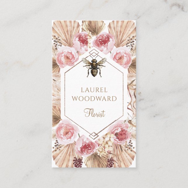 Florist Boho Blush Pink Floral Gold Visitenkarte (Vorderseite)