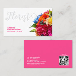 Florist farbenfrohe BlumenBouquet mit QR-Code Whit Visitenkarte